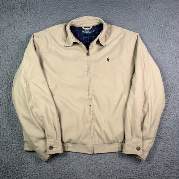 Polo Ralph Lauren Jacket Mens M Beige Bi Swing Windbreaker Zip Bomber Chin Strap - Picture 2 of 8